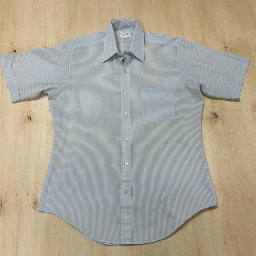 Vintage 70s 80s Tarleton Dress Shirt Mens 15.5 Blue Pinstripe Woven Point Collar